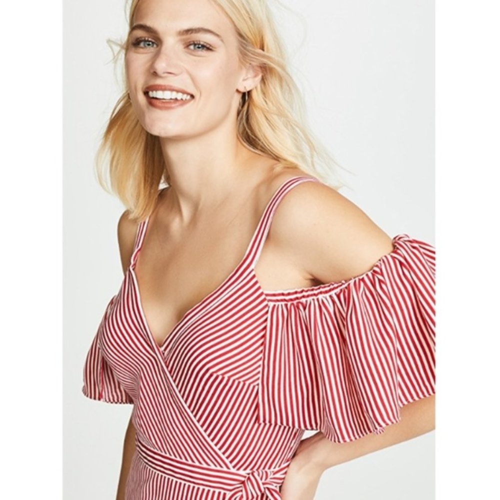 Stripped Red Shoulder Club Monaco Wrap Dress